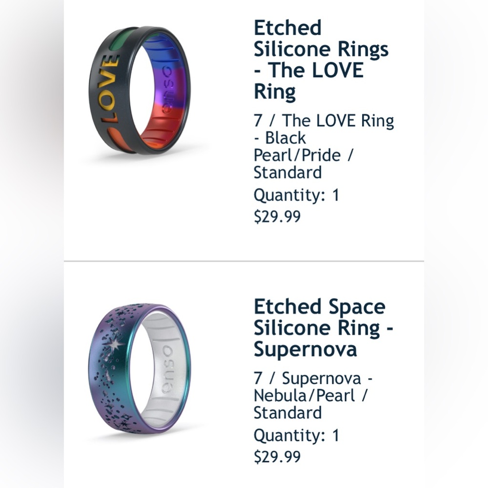 Set of 2 Brand New Enso (Pride & Space) Cause Silicone Rings - Size 7